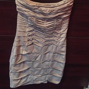 Strapless mini nude dress