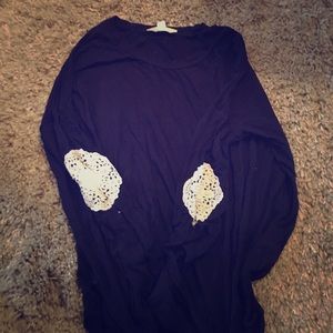 Francesca's Long dark blue shirt with lace elbows