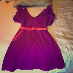 Fuchsia dress with coral belt