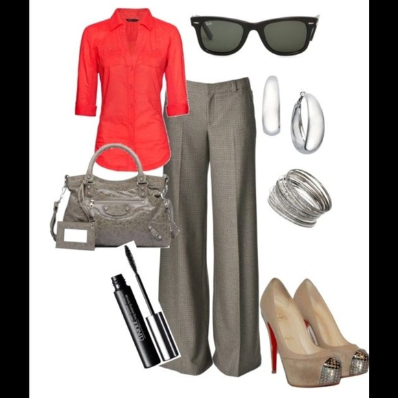 Gray pants Wide leg pants high wasted gray pleated houndstooth pattern pants