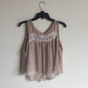 Chiffon polka dot top with lace trim
