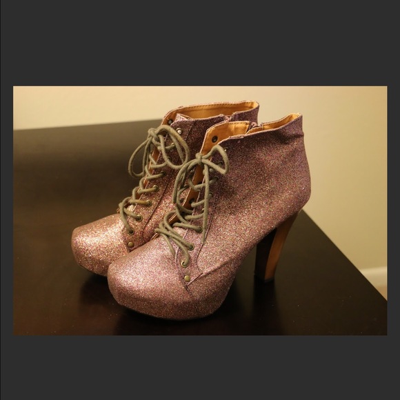 Pair of glitter heel booties