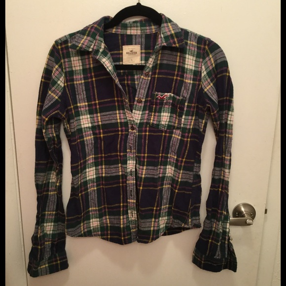 Hollister Flannel Plaid Button Down Green S