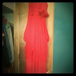 Red strapless prom dress