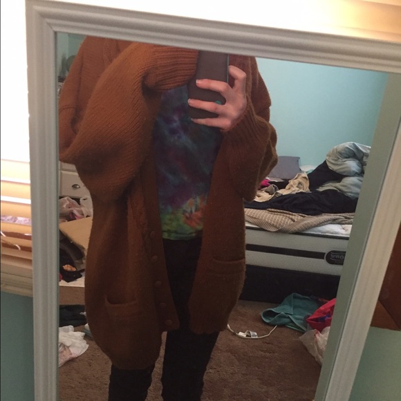 Oversized mustard yellow cardigan sweater