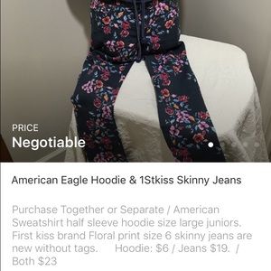 Am.Eagle Hoodie & First Kiss Floral Skinny Jeans