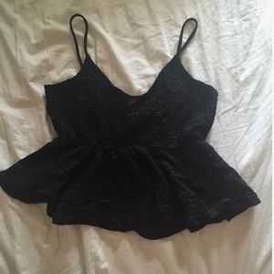 Black lace peplum baby doll tank top