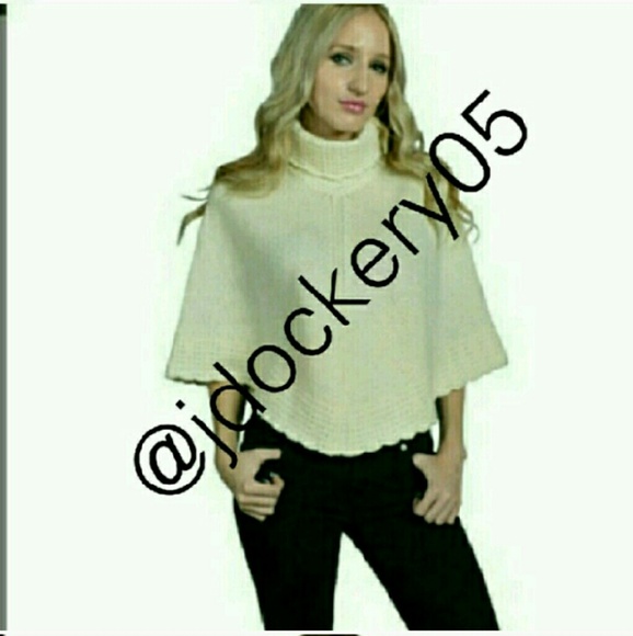 Cream Woven  100% wool Turtleneck Poncho - Picture 3 of 4