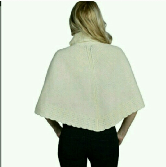 Cream Woven  100% wool Turtleneck Poncho - Picture 4 of 4