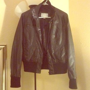 Black leather moto jacket