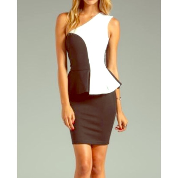 One shoulder, peplum, black dress by Torn