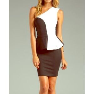 One shoulder, peplum, black dress by Torn