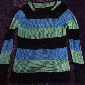 navy blue, green, light blue long sleeve sweater