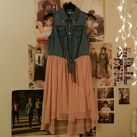 Cute High Low Lace Denim Dress