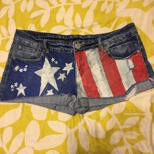 Painted American Flag American Eagle Jean Shorts
