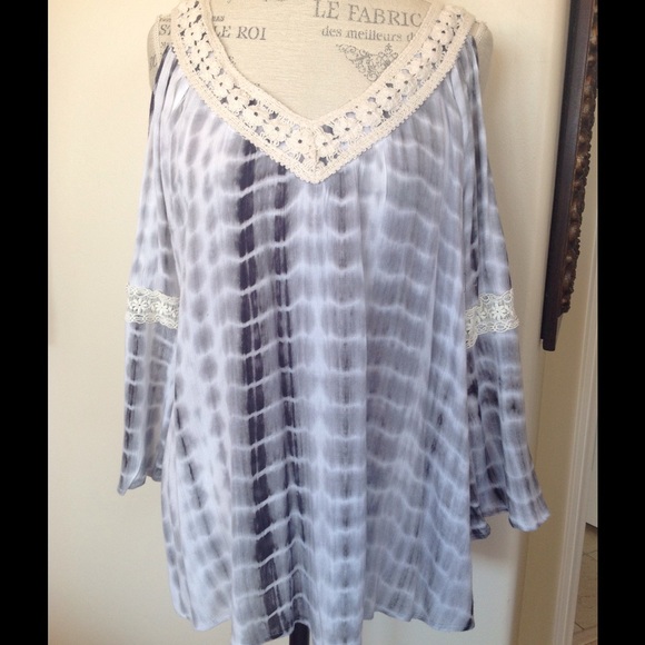 Boutique Tops - Cold Shoulder Tie Die Top