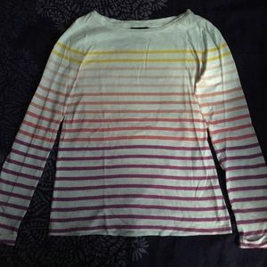 multi colored stripped white long sleeve