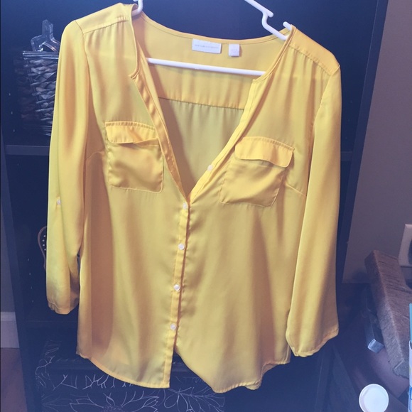 Yellow silky button up.