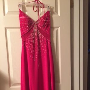 Pink sequin halter dress