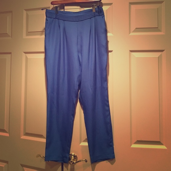 Aqua Polyester Trousers. Royal Blue. Worn ONCE
