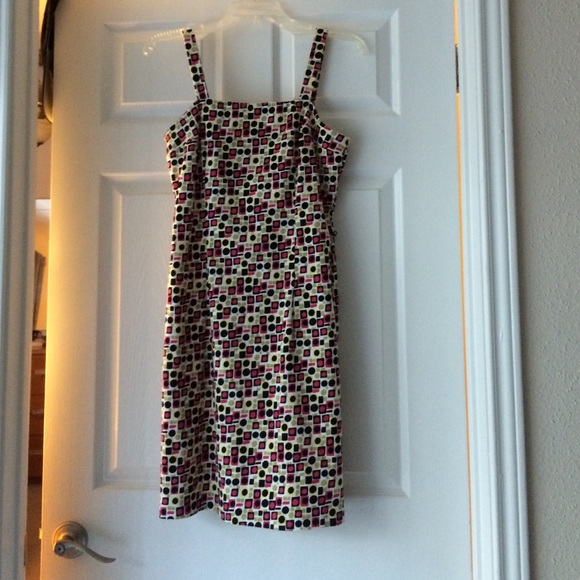 Summer dress , mixed dots , zipper back .
