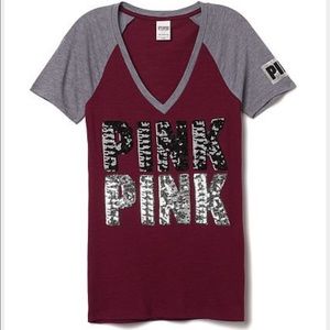 🍒PINK Bling V-beck Tee L🍒