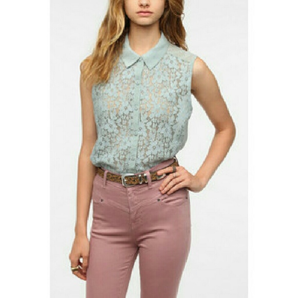 Urban Outfitters Tops - Urban Outfitters Sheer Slate Blue Lace Top