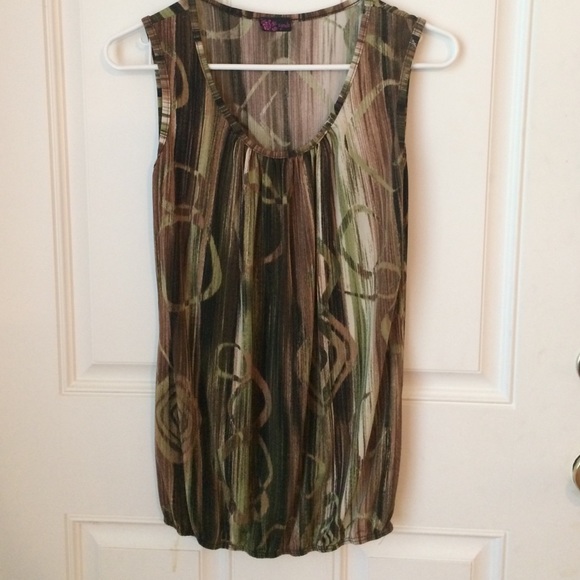 Green and brown tunic sleeveless top blouse M