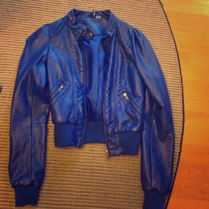 Electric blue faux leather jacket