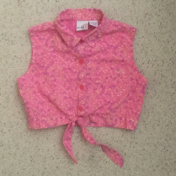 ✨🌺 Girls Medium Pink Floral Button up & Tie Top✨