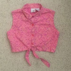 ✨🌺 Girls Medium Pink Floral Button up & Tie Top✨