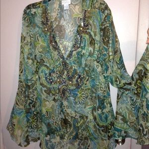 Beautiful Flowy Embellished Blouse Plus Size