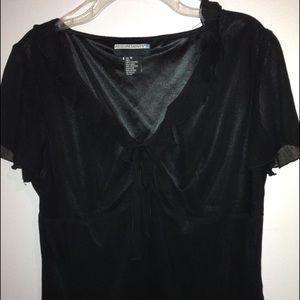 Black Ruffle Trim Chiffon Top
