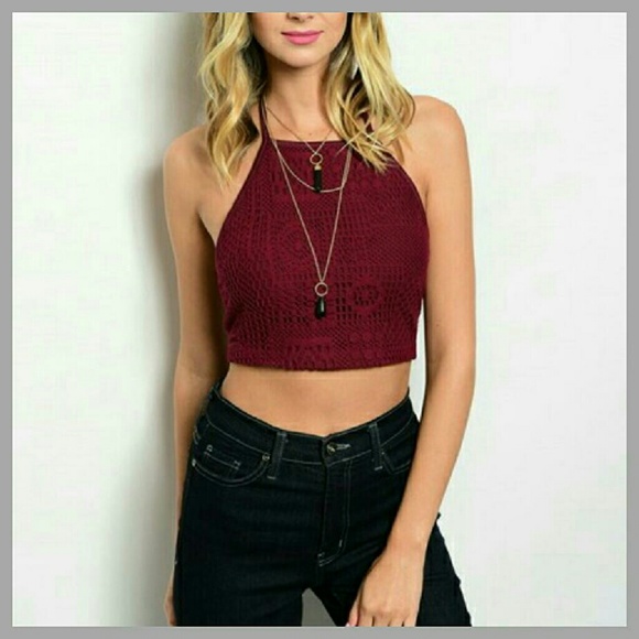 💜 CLEARANCE 💜 Merlot Color Crochet Crop Top - Picture 2 of 4