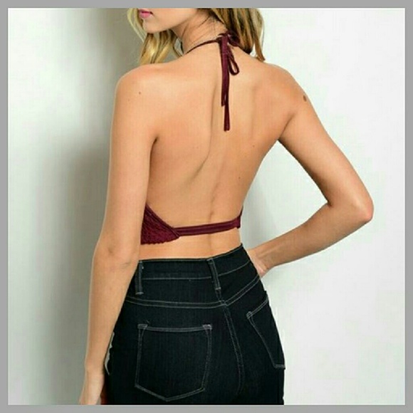💜 CLEARANCE 💜 Merlot Color Crochet Crop Top - Picture 3 of 4