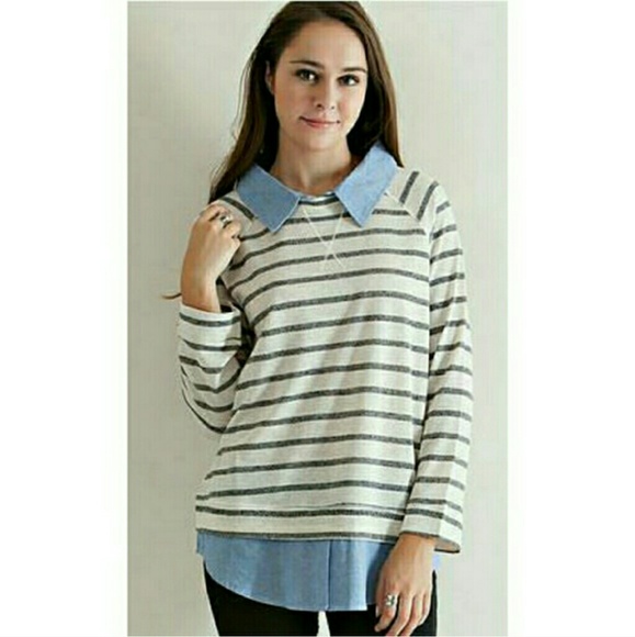 Striped French Terry Sweater Top
