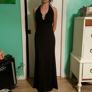 Black and crystal prom dress