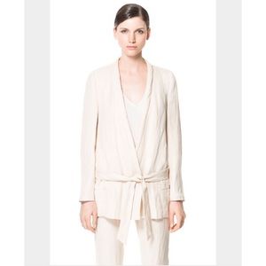 Zara beige linen minimalist kimono blazer jacket