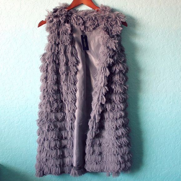 Max Edition Jackets & Blazers - NWT Long Chic Shaggy Gray Sleeveless vest