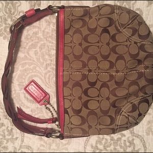 Coach hobo tan canvas w/ Pink leather trim