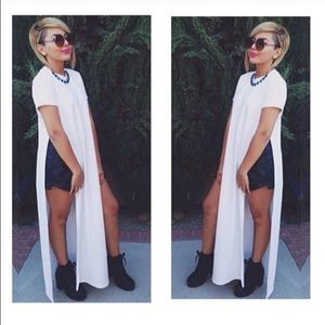 Long White Slit Tee S