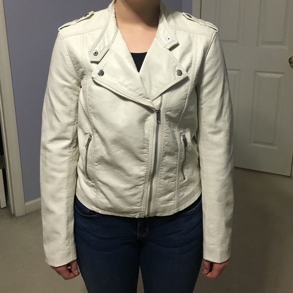 cream colored leather jacket