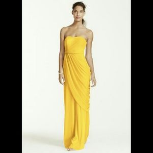 Long Strapless Mesh Dress with Side Draping
