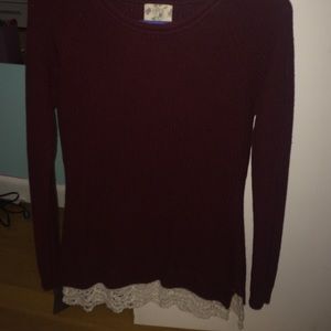 Maroon sweater with lace