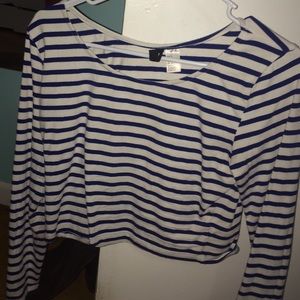 Blue and white striped crop top long sleeve