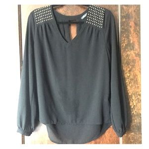 Black Long Sleeve Rose & Olive Sheer Shirt w/ Gold