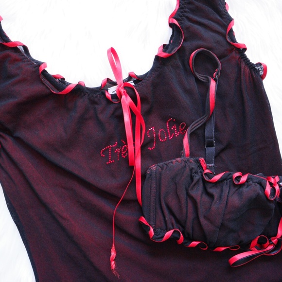 Super Sexy Cami and Bra Set Black and Red - Picture 2 of 4