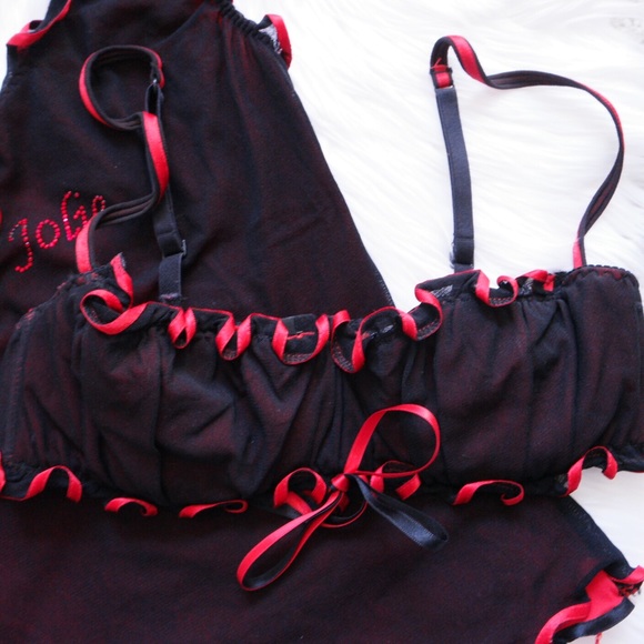 Super Sexy Cami and Bra Set Black and Red - Picture 3 of 4