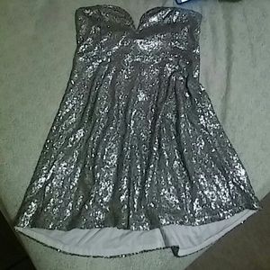 Silver Sequin Strapless Dress