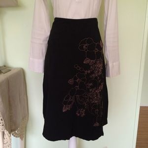 One Heart black knee length skirt with flowers